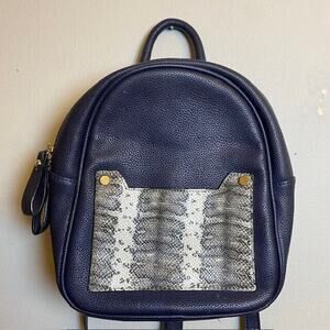 Meli Melo Pebbled Leather Cowhide Small Navy Blue Snake Skin Backpack Bag Purse